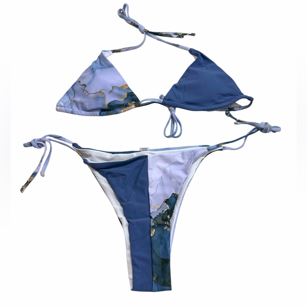 🆕SHEIN - Marble Two-Tone String Bikini - Picture 3 of 6
